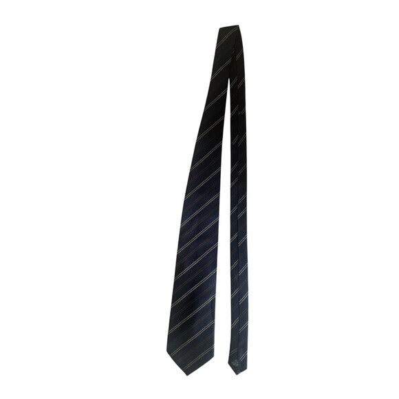 VOX Pure Silk Tie 59" Navy Blue With Yellow & Red Stripes Traditional Work - Picture 1 of 7